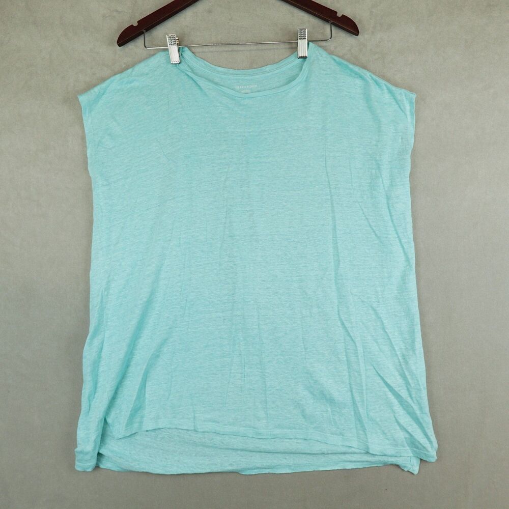 Eileen Fisher Tunic Organic Linen Cotton Square Top Boxy Fit Aqua Small